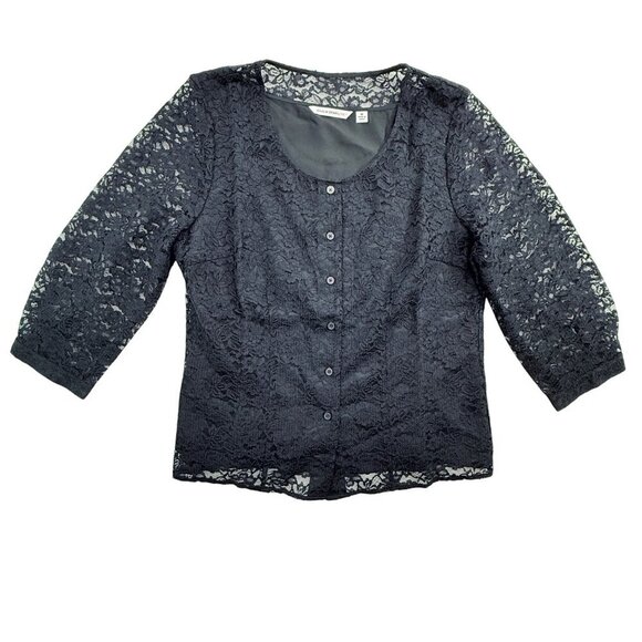 Isaac Mizrahi Black Lace Cardigan Button Up Top Career Event Whimsigoth Womens M - Picture 5 of 13